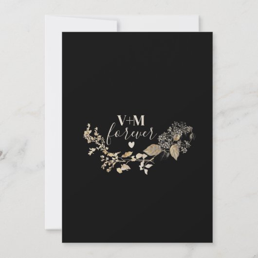 Rustige Botanische Monogram Black Engagement Party Kaart (Achterkant)