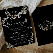 Rustige Botanische Monogram Black Engagement Party Kaart