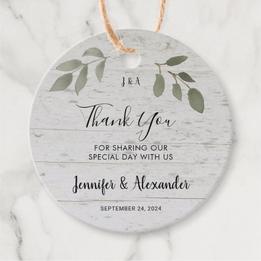 Rustige botanische monogram foto bruiloft bedankt bedankjes labels (Voorkant)