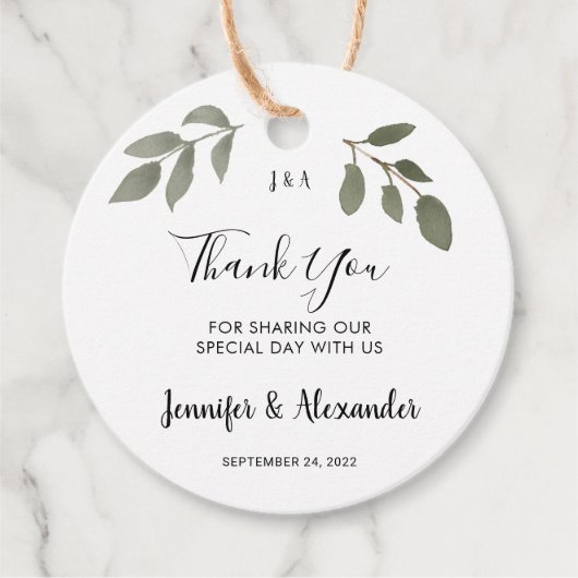 Rustige botanische monogram foto bruiloft bedankt bedankjes labels (Voorkant)
