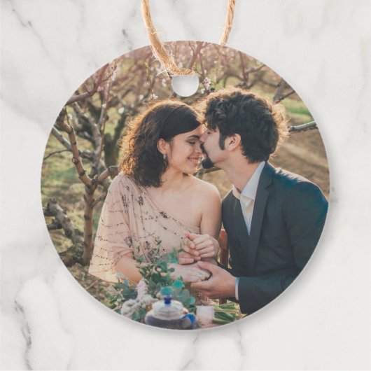 Rustige botanische monogram foto bruiloft bedankt bedankjes labels (Achterkant)