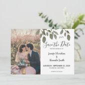 Rustige botanische monogram foto Save the Date Kaart (Staand voorkant)