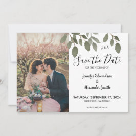 Rustige botanische monogram foto Save the Date Kaart
