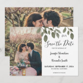 Rustige botanische monogram foto Save the Date Kaart (Voorkant / Achterkant)