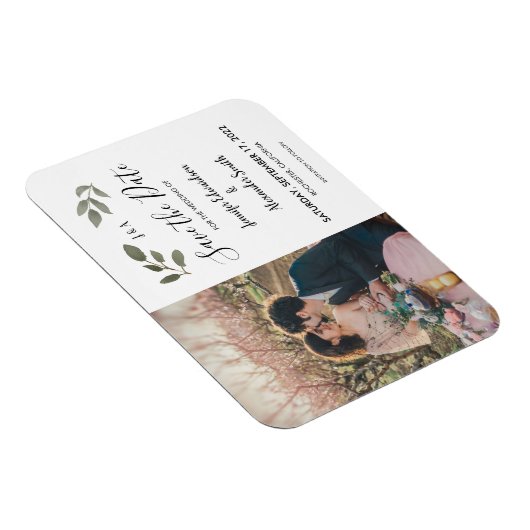 Rustige botanische monogram foto Save the Date Magneet (Rechterzijde)