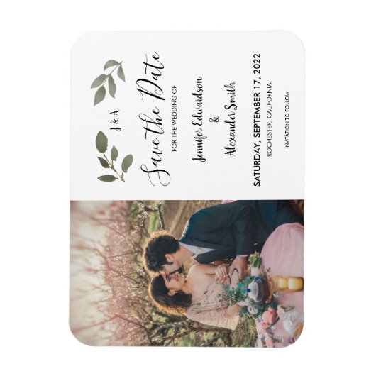 Rustige botanische monogram foto Save the Date Magneet (Verticaal)