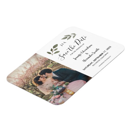 Rustige botanische monogram foto Save the Date Magneet (Linkerzijde)