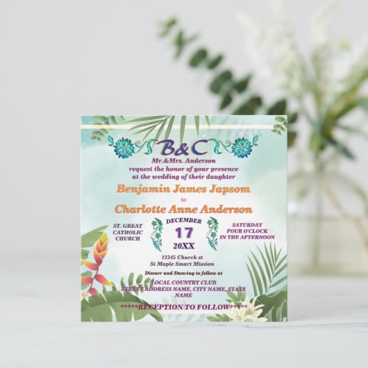 Rustige botanische monogram Gepersonaliseerd bruil Kaart (Staand voorkant)