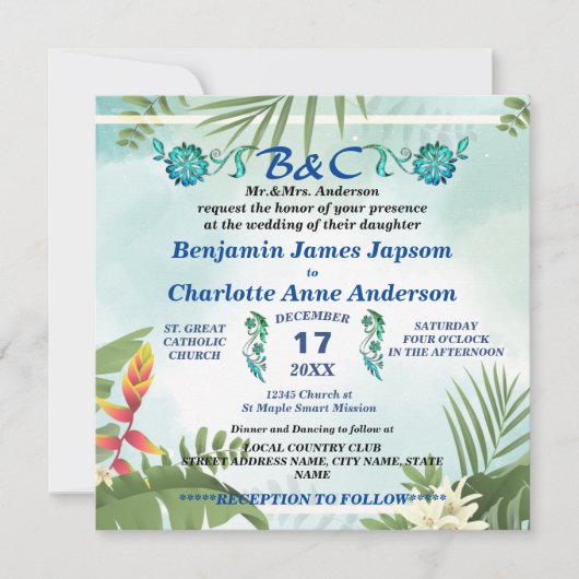 Rustige botanische monogram Gepersonaliseerd bruil Kaart (Voorkant)