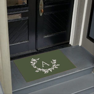 Rustige botanische monogram Initiaal Forest Green Deurmat