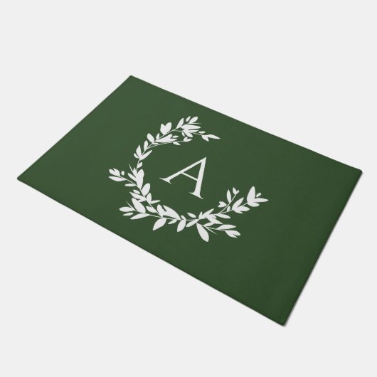 Rustige botanische monogram Initiaal Forest Green Deurmat (Schuin)