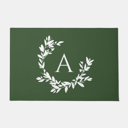 Rustige botanische monogram Initiaal Forest Green Deurmat (Voorkant)