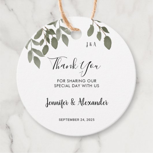 Rustige botanische monogrammen Dank je bruiloft Bedankjes Labels (Voorkant)