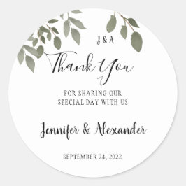 Rustige botanische monogrammen Dank je bruiloft Ronde Sticker