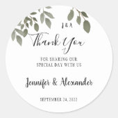 Rustige botanische monogrammen Dank je bruiloft Ronde Sticker (Voorkant)