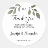 Rustige botanische monogrammen Dank je bruiloft Ronde Sticker (Voorkant)