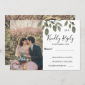 Rustige botanische monogrammen foto Wedding RSVP Kaart (Voorkant / Achterkant)