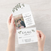 Rustige botanische monogrammen fotobruiloft all in one uitnodiging (Afscheurbaar)