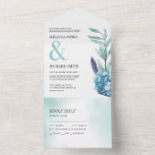 Rustige botanische mosterdblauw huwelijk all in one uitnodiging (Binnen)