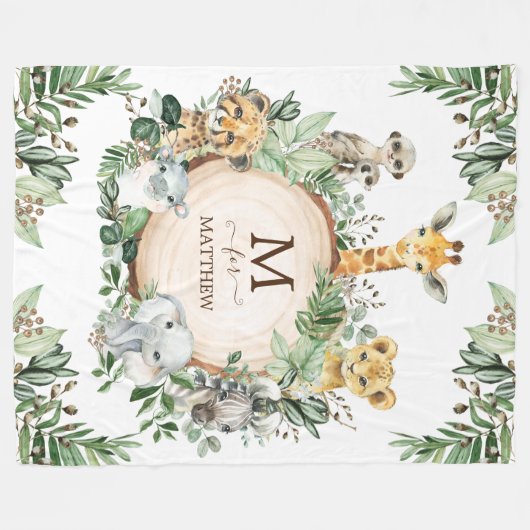 Rustige botanische Safari Wilde Dieren Baby Boy Fleece Deken (Voorkant (Horizontaal))