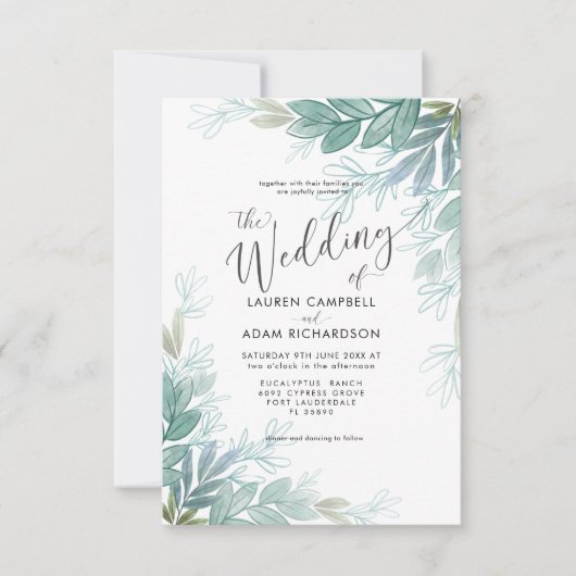 Rustige botanische slok groen en Blauwgroen huweli Kaart (Voorkant)