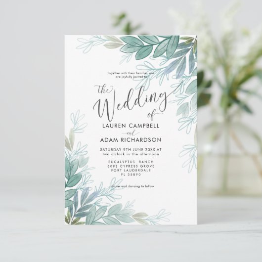 Rustige botanische slok groen en Blauwgroen huweli Kaart (Staand voorkant)