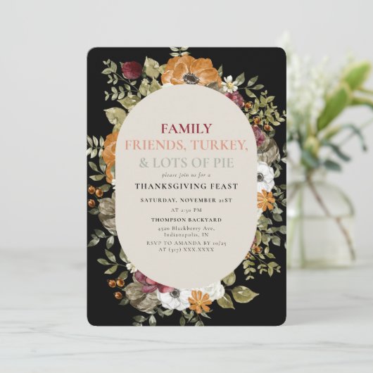 Rustige Botanische Thanksgiving Dinner Feast Party Kaart (Staand voorkant)