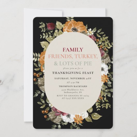 Rustige Botanische Thanksgiving Dinner Feast Party Kaart (Voorkant)