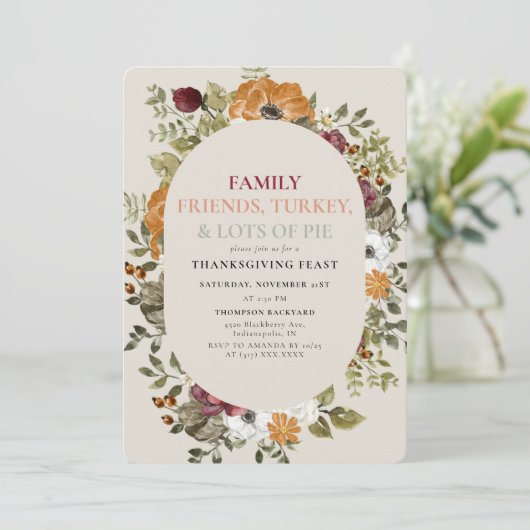 Rustige Botanische Thanksgiving Dinner Feast Party Kaart (Staand voorkant)