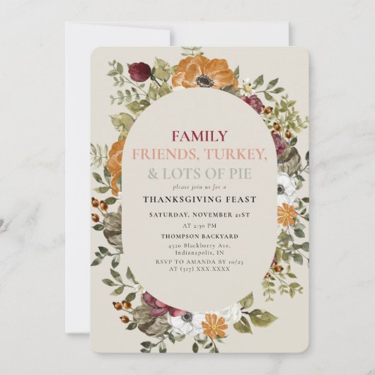 Rustige Botanische Thanksgiving Dinner Feast Party Kaart (Voorkant)