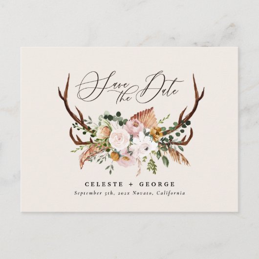 Rustige botanische vlek bruiloft elegant roze aankondigingskaart (Voorkant)