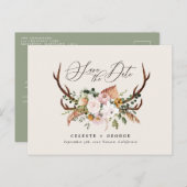 Rustige botanische vlek bruiloft elegant sage gree aankondigingskaart (Voorkant / Achterkant)