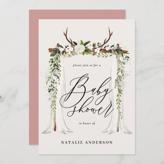 Rustige botanische vlek genderneutraal baby shower save the date (Voorkant / Achterkant)