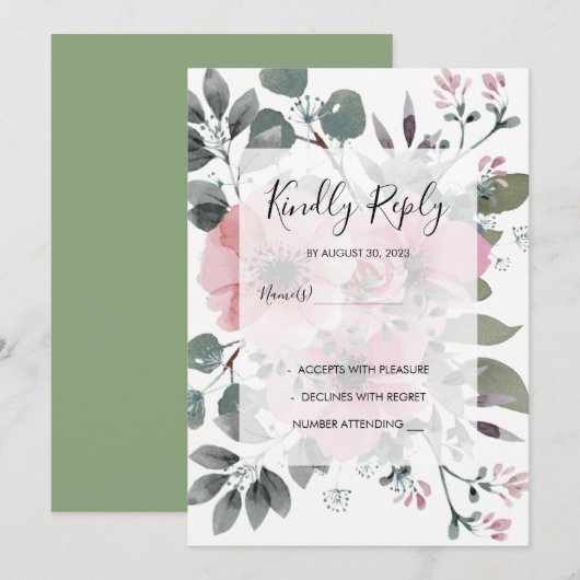 Rustige botanische waterverf floral Wedding RSVP Kaart (Voorkant / Achterkant)