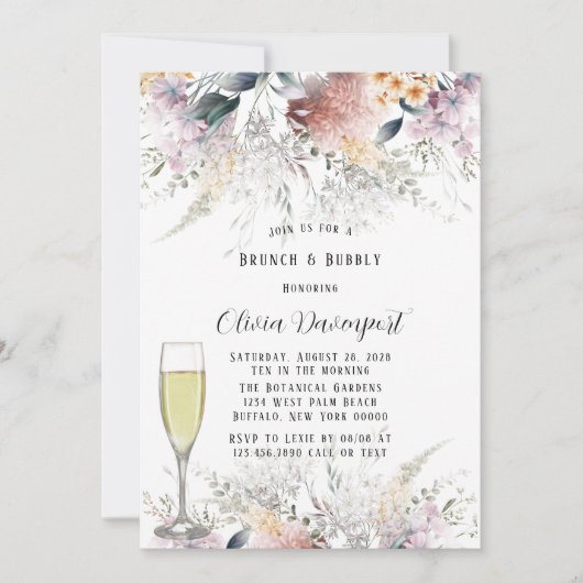 Rustige botanische wilde bloemen Brunch & Bubble Kaart (Voorkant)