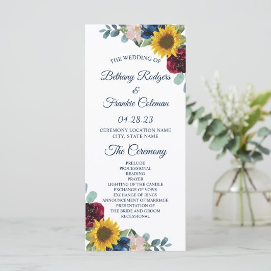 Rustige botanische zonnebloempels programmakaart (Staand voorkant)