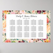 Rustige Bourgogne beige Floral Wedding Seating Poster (Voorkant)