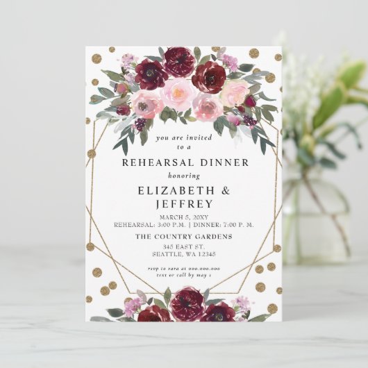 Rustige Bourgogne Blush Gold repetitie Kaart (Staand voorkant)