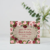 Rustige Bourgogne Blush Pink Floral Save Date Briefkaart (Staand voorkant)