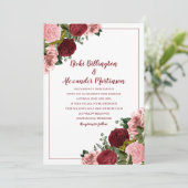 Rustige Bourgogne Blush Pink Floral Wedding White Kaart (Staand voorkant)