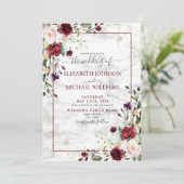Rustige Bourgogne Blush Pink Gold Floral Wedding Kaart (Staand voorkant)