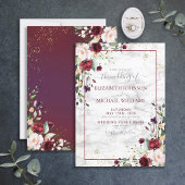 Rustige Bourgogne Blush Pink Gold Floral Wedding Kaart