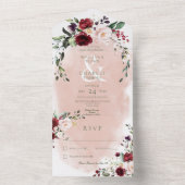 Rustige Bourgogne & Blush roze diner All In One Uitnodiging (Binnen)