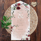 Rustige Bourgogne & Blush roze diner All In One Uitnodiging