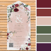 Rustige Bourgogne & Blush roze QR-code All In One Uitnodiging
