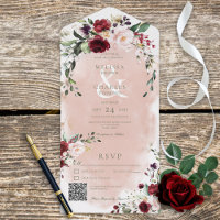 Rustige Bourgogne & Blush roze QR-code