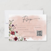 Rustige Bourgogne & Blush roze QR-code RSVP Kaartje (Voorkant)