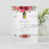 Rustige Bourgogne en roze Florale QR-code bruiloft Kaart (Staand voorkant)