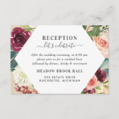 Rustige Bourgogne Floral Diamond Wedding Reception Informatiekaartje (Voorkant)