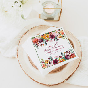 Rustige Bourgogne Floral Happy Wedding Jubileum Servet